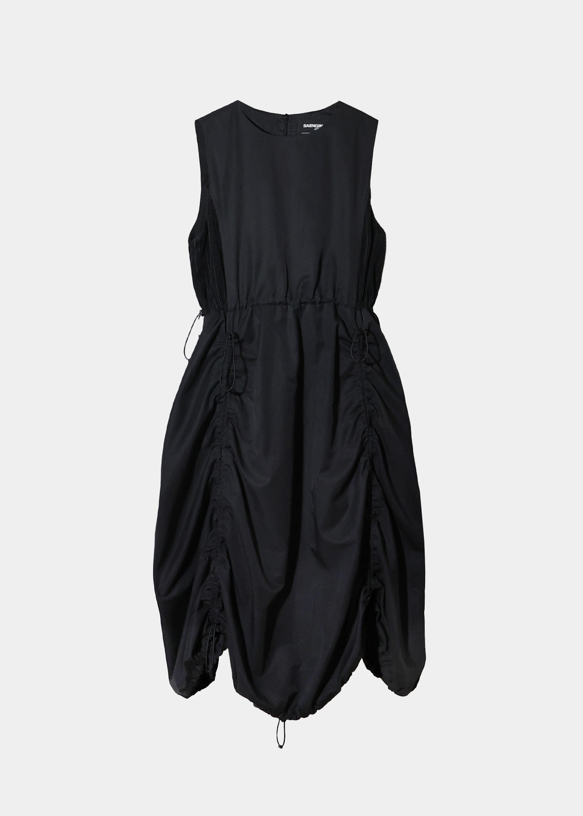 NYLON SHIRRING DRESS - BLACK